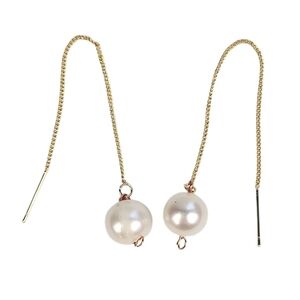 Hand Crafted Gold White Pearl Threader Earrings
